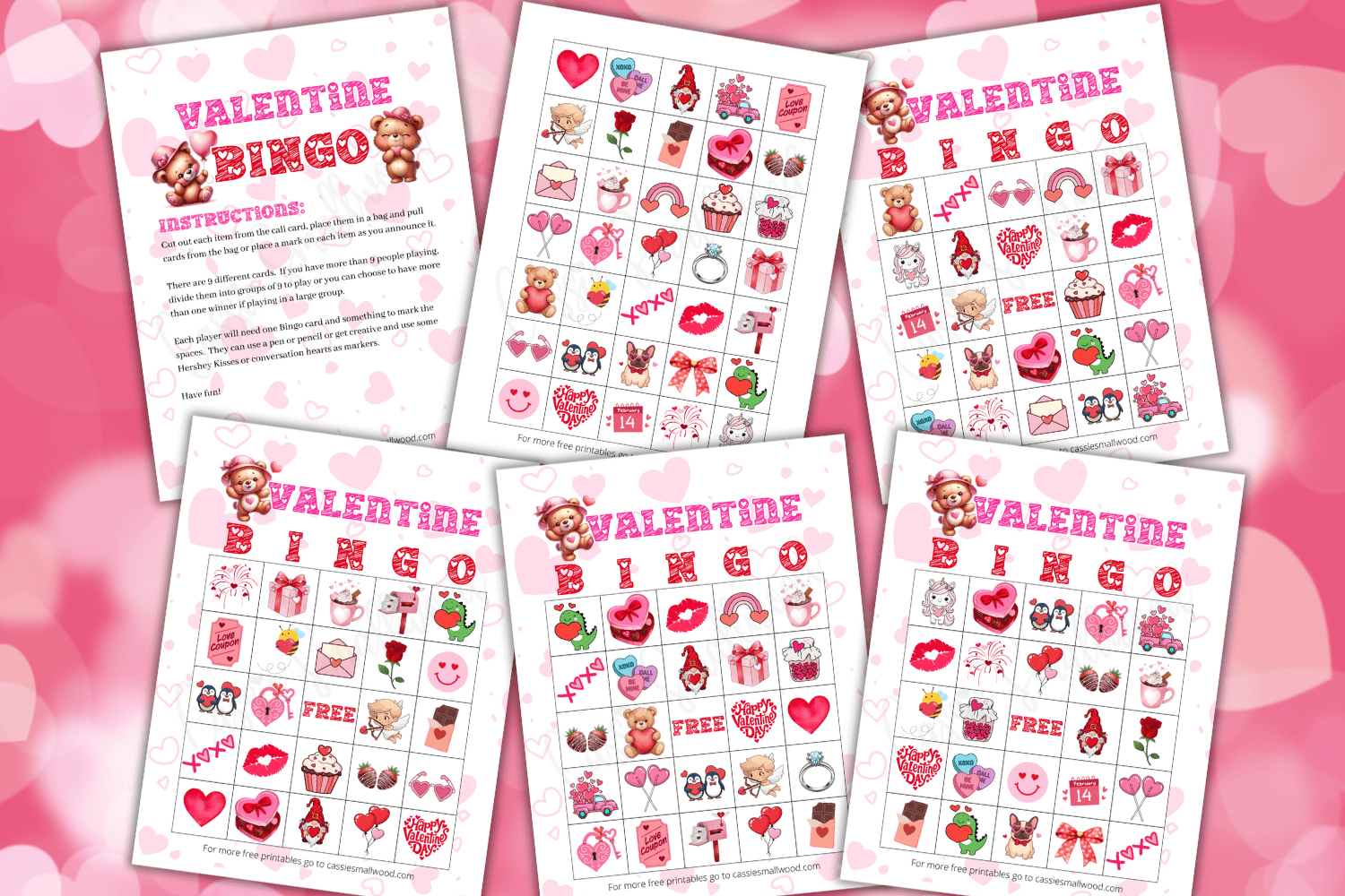 cute valentine bingo game for kids (free printable) - cassie smallwood